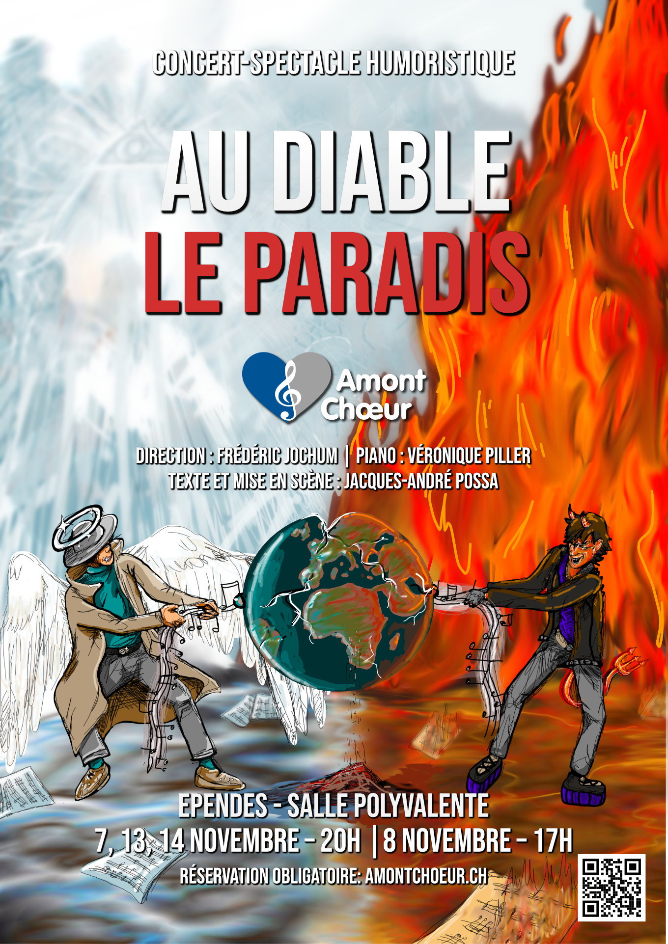 Affiche du concert-spectacle « Au diable le paradis » d’Amont Chœur